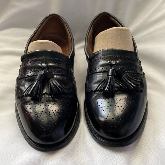 Allen Edmonds 10.5 W Bridgeton Black Leather Fringe Tassels Slip On Loafers USA - Picture 3 of 13